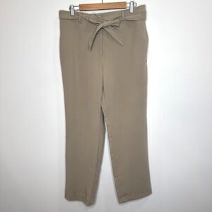 Ann Taylor Belted Wide Leg Trousers Womens 12 Khaki Tan Chino Corp Office Career